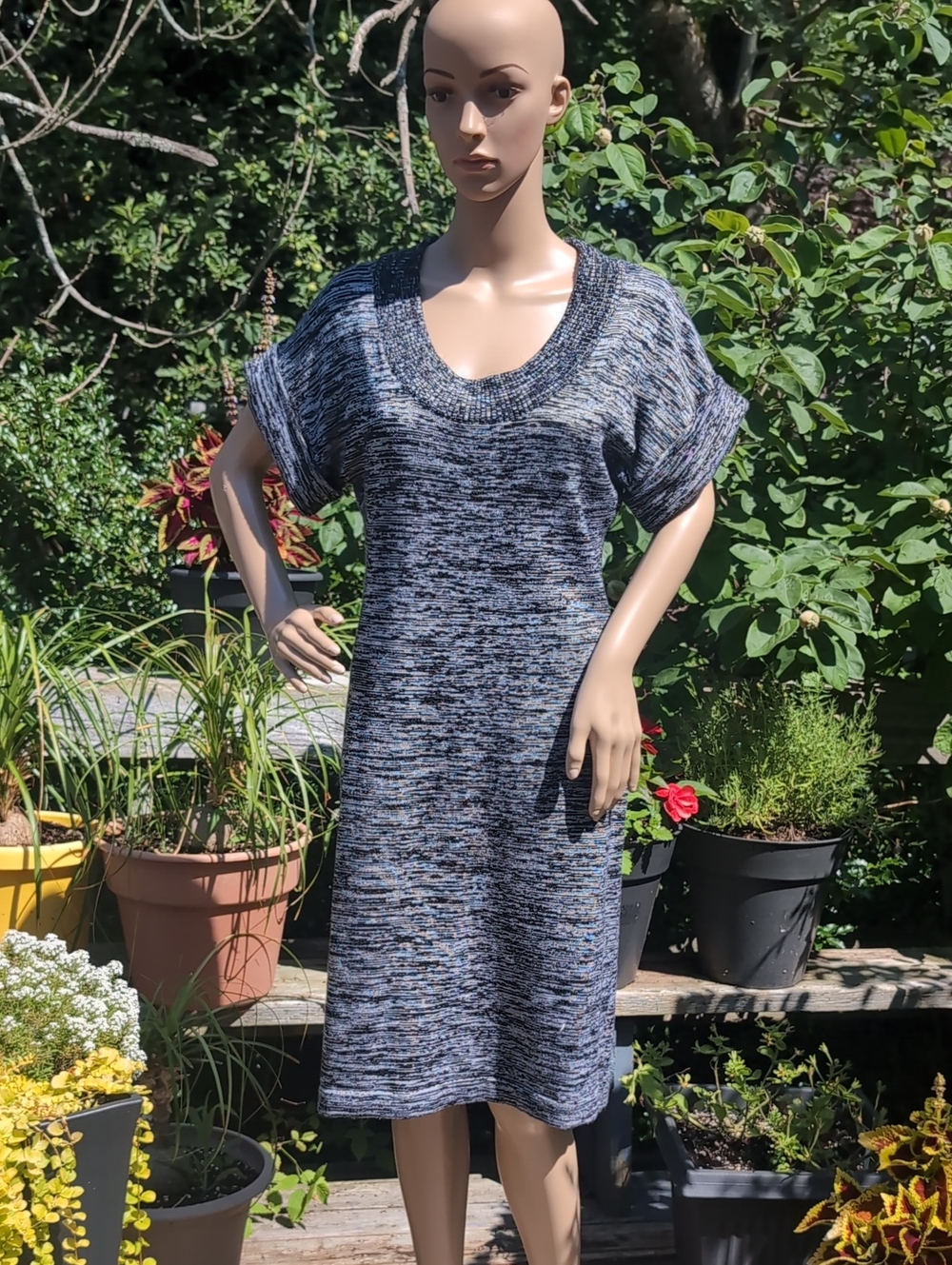 Calvin Klein Heathered Black and Gray Knit Midi Dress Medium
